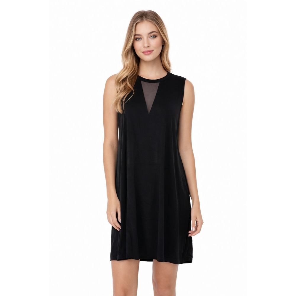 Michael Lauren Calder Black Sleeveless V Neck Mesh Insert‎ Dress Size S